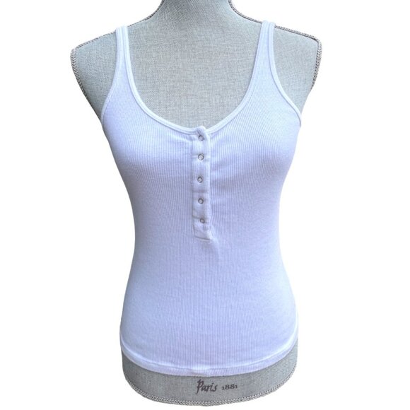 BRANDY MELVILLE 💙 JOHN GALT WHITE ribbed cotton tank top with front snaps. - Picture 1 of 4